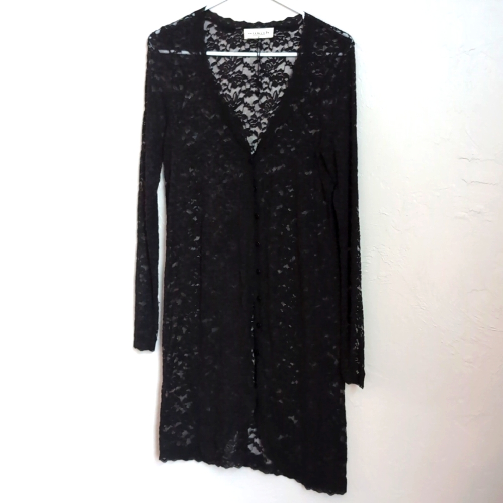 Rosemunde Copenhagen All Lace Black Long Line Cardigan Women's Size Medium